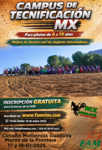 LA FEDERACIÓN ANDALUZA DE MOTOCICLISMO IMPULSA LA CANTERA CON EL CAMPUS DE TECNIFICACIÓN DE MOTOCROSS EN MORÓN DE LA FRONTERA LOS DÍAS 17 Y 18 DE ENERO DE 2026