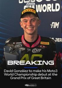 DAVID GONZÁLEZ DEBUTA EN EL MUNDIAL DE MOTO3 CON LA ESCUDERIA LIQUI MOLY DYNAVOLT INTACT